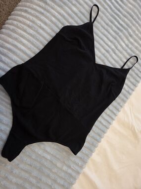 H&M Black V-Neck Seamless Bodysuit with Thin Adjustable Straps